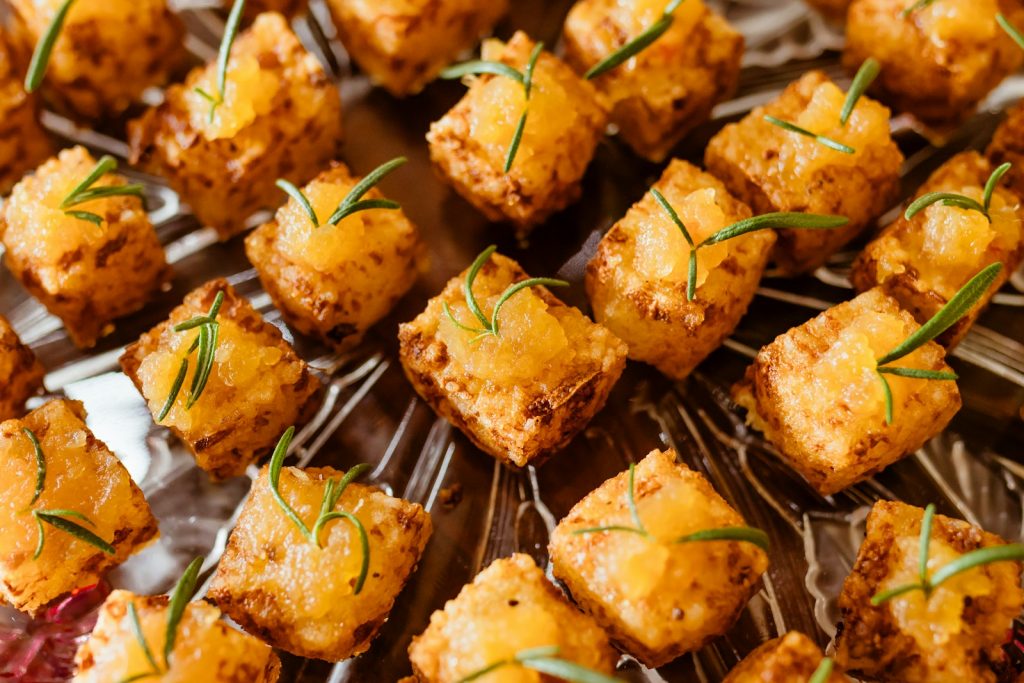 a bunch of food that is on a tray